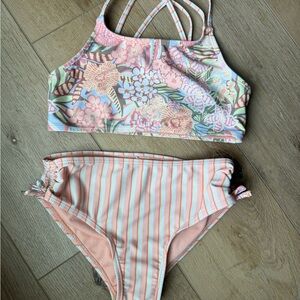Roxy Kids Bikini with Floral and Striped Design